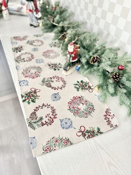 Tapestry table runner CORONA, 37х100, 100, 37, Rectangular, New Year's, Silver lurex, 75% polyester, 22% cotton, 3% acrylic, Tapestry