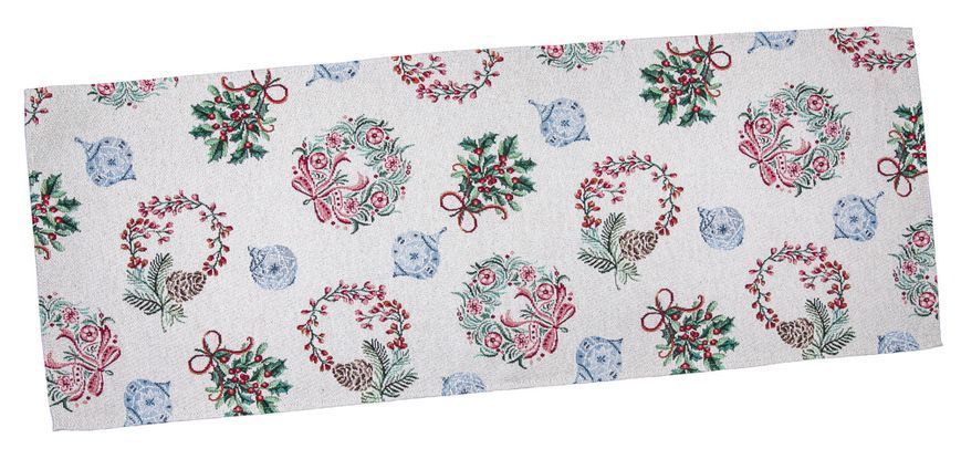 Tapestry table runner CORONA, 37х100, 100, 37, Rectangular, New Year's, Silver lurex, 75% polyester, 22% cotton, 3% acrylic, Tapestry