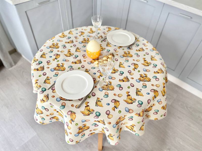 Tapestry tablecloth LIMA028, Ø140, Round, Easter, Without lurex, 75% polyester, 22% cotton, 3% acrylic
