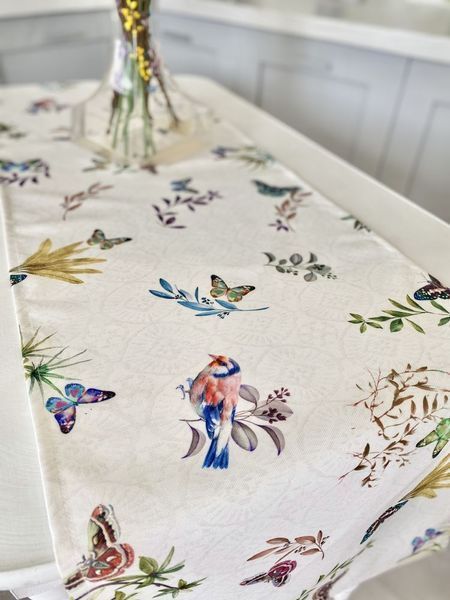 Table runner with water-repellent coating TIKAL, 40x154, Rectangular, Flower, With water-repellent coating, 75% cotton, 25% polyester, Water repellent