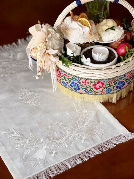 Towel for the Easter basket RKVV015, 38x70, Rectangular, Easter, Embroidery, 100% linen