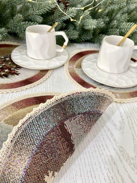 Tapestry placemat with lace ROUND740M-30D "Night in the Mountains", Ø30, Round, New Year's, Golden lurex, 75% polyester, 22% cotton, 3% acrylic