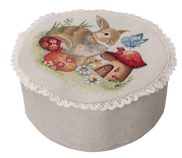 Tapestry bread box with a napkin ROUND1017-KH, Ø25, Round, Easter, Without lurex, 75% polyester, 22% cotton, 3% acrylic