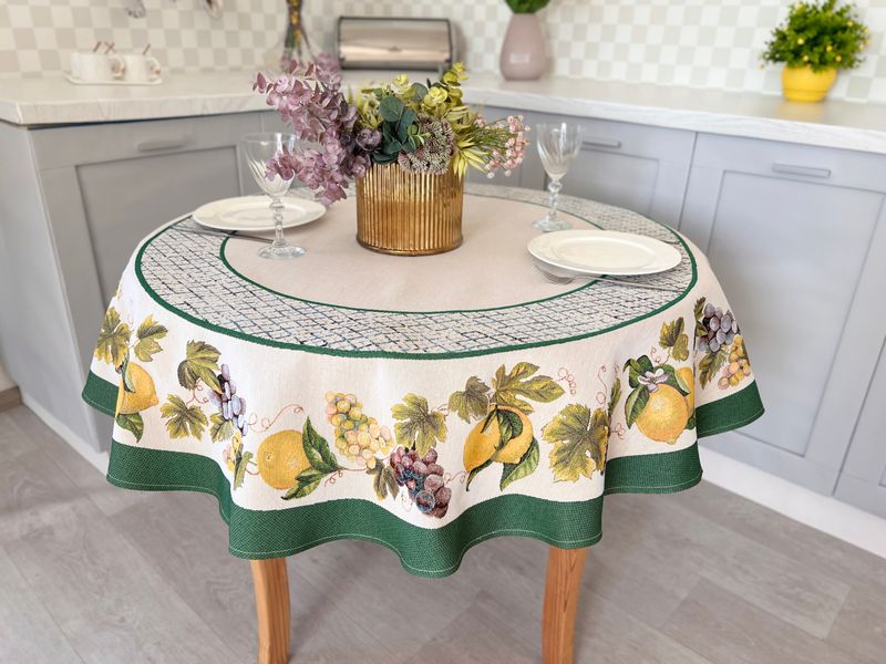 Tapestry tablecloth ROUND044VE, Ø140, Round, Everyday, Without lurex, 75% polyester, 22% cotton, 3% acrylic