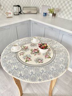 Скатертина гобеленова з мереживом ROUND386LIM-90D Limaso ROUND386LIM-90D фото