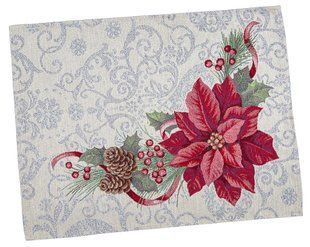 Tapestry placemat RUNNER1198 Christmas Flower, 37x49, Rectangular, New Year's, Silver lurex, 75% polyester, 22% cotton, 3% acrylic, Tapestry
