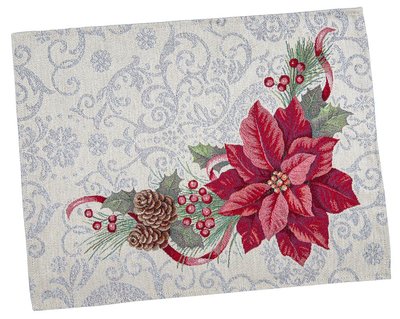 Tapestry placemat RUNNER1198 "Christmas Flower", 37x49, Rectangular, New Year's, Silver lurex, 75% polyester, 22% cotton, 3% acrylic