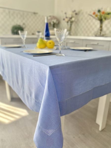 Linen tablecloth with lace SKLM42, 135x180, Rectangular, Monochrome, Embroidery, 100% linen