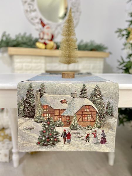 Tapestry table runner RUNNER723B Christmas in Mountains