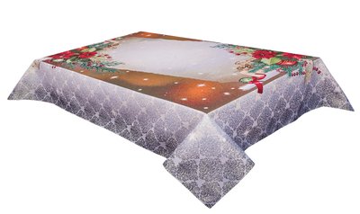 Tapestry tablecloth RUNNER334G "Holiday Postcard", 137х137, Square, New Year's, Golden lurex, 75% polyester, 22% cotton, 3% acrylic