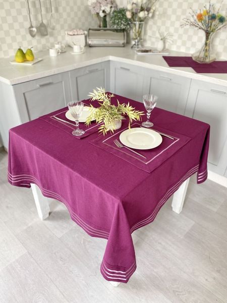 Linen tablecloth SKLB49, 140x140, Square, Monochrome, Embroidery, 100% linen