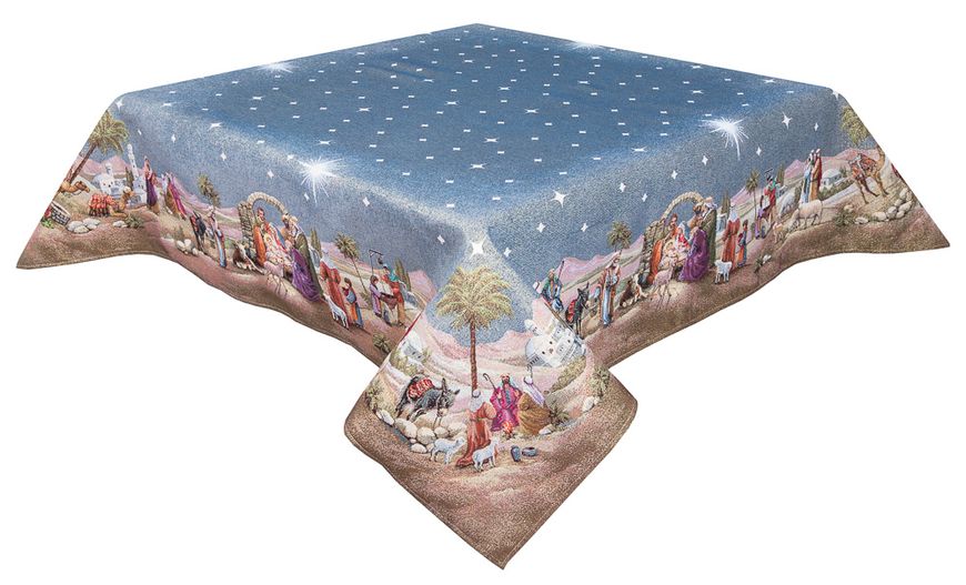 Tapestry tablecloth RUNNER1153AZ "Christmas Night", 137х137, Rectangular, New Year's, Golden lurex, 75% polyester, 22% cotton, 3% acrylic