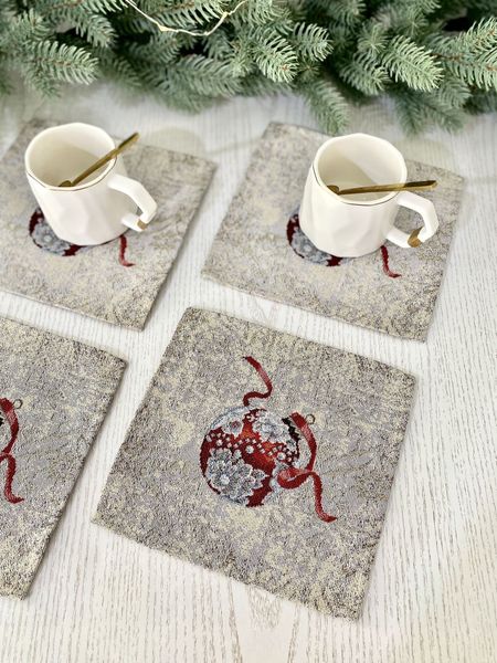 Tapestry placemat RUNNER903 "Magic Ribbon", 17x18, Square, New Year's, Silver lurex, 75% polyester, 22% cotton, 3% acrylic