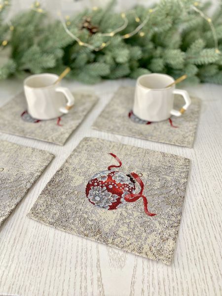 Tapestry placemat RUNNER903 "Magic Ribbon", 17x18, Square, New Year's, Silver lurex, 75% polyester, 22% cotton, 3% acrylic
