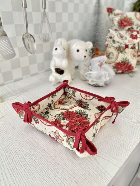 Tapestry bread basket NAT, 20х20х8, 20, 20, 8, Square, New Year's, Golden lurex, 75% polyester, 22% cotton, 3% acrylic, Tapestry