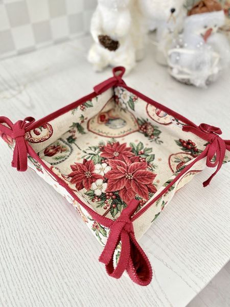 Tapestry bread basket NAT, 20х20х8, 20, 20, 8, Square, New Year's, Golden lurex, 75% polyester, 22% cotton, 3% acrylic, Tapestry
