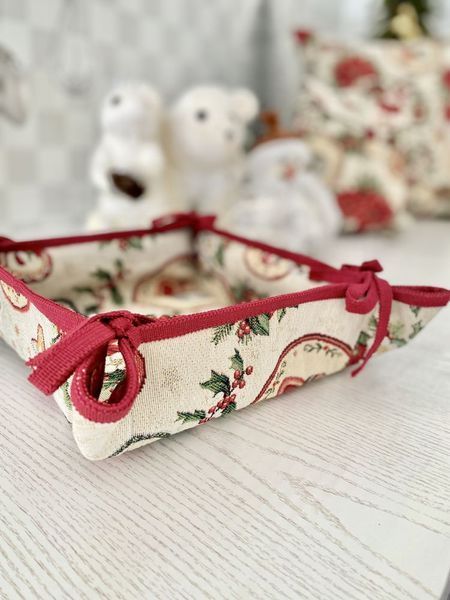 Tapestry bread basket NAT, 20х20х8, 20, 20, 8, Square, New Year's, Golden lurex, 75% polyester, 22% cotton, 3% acrylic, Tapestry