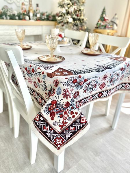 Tapestry tablecloth HUTSUL, 137х180, 180, 137, Rectangular, New Year's, Without lurex, with microfibre, 80% polyester, 15% cotton, 5% acrylic, Tapestry