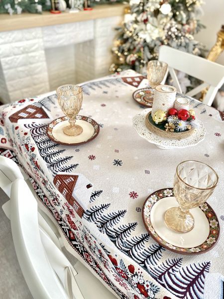 Tapestry tablecloth HUTSUL, 137х180, 180, 137, Rectangular, New Year's, Without lurex, with microfibre, 80% polyester, 15% cotton, 5% acrylic, Tapestry