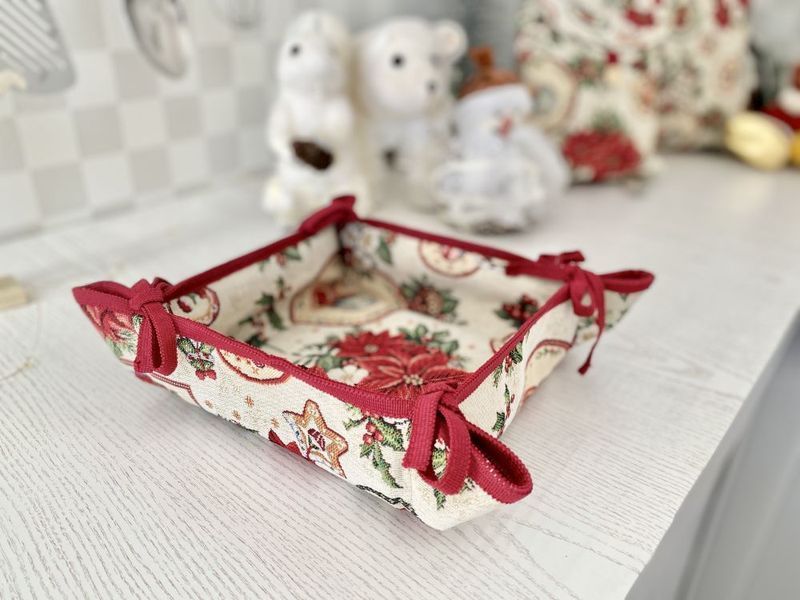 Tapestry bread basket NAT, 20х20х8, 20, 20, 8, Square, New Year's, Golden lurex, 75% polyester, 22% cotton, 3% acrylic, Tapestry