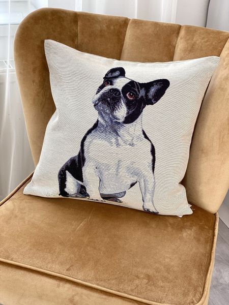 Single-sided tapestry cushion cover FRENCH BULLDOG-NV