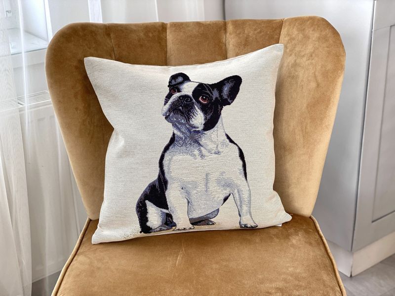 Single-sided tapestry cushion cover FRENCH BULLDOG-NV