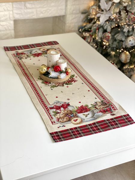 Tapestry table runner RUNNER1385, 37х100, 100, 37, Rectangular, New Year's, Golden lurex, 70% polyester, 23% cotton, 3% acrylic, 4% metal fibre, Tapestry
