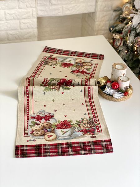 Tapestry table runner RUNNER1385, 37х100, 100, 37, Rectangular, New Year's, Golden lurex, 70% polyester, 23% cotton, 3% acrylic, 4% metal fibre, Tapestry