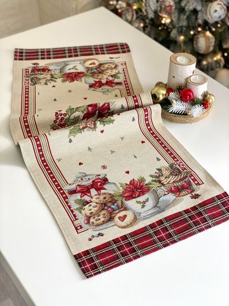Tapestry table runner RUNNER1385, 37х100, 100, 37, Rectangular, New Year's, Golden lurex, 70% polyester, 23% cotton, 3% acrylic, 4% metal fibre, Tapestry