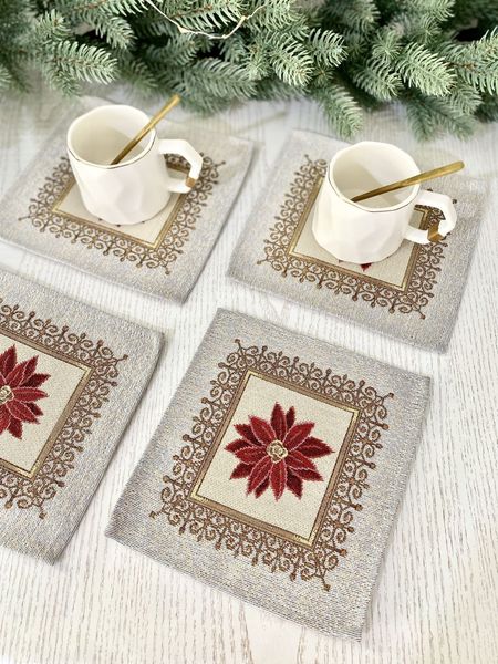 Tapestry placemat RUNNER902 "Merry Bells", 17x18, Square, New Year's, Without lurex, 75% polyester, 22% cotton, 3% acrylic