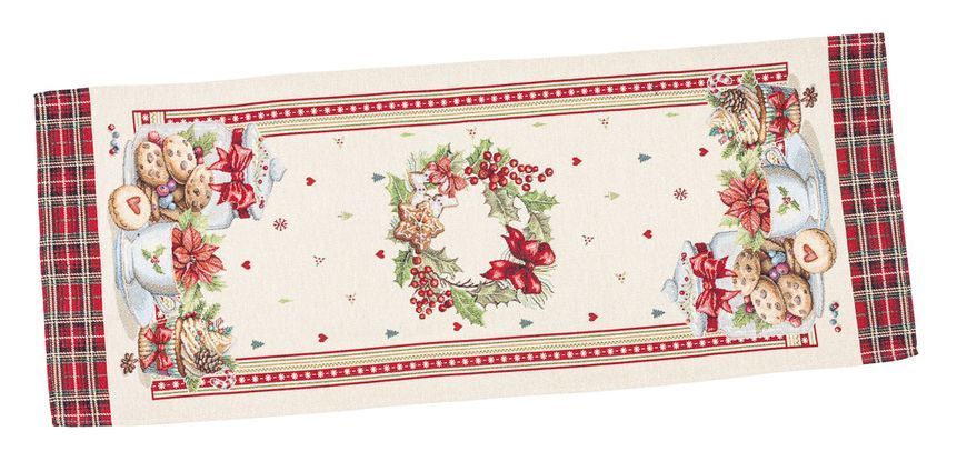 Tapestry table runner RUNNER1385, 37х100, 100, 37, Rectangular, New Year's, Golden lurex, 70% polyester, 23% cotton, 3% acrylic, 4% metal fibre, Tapestry