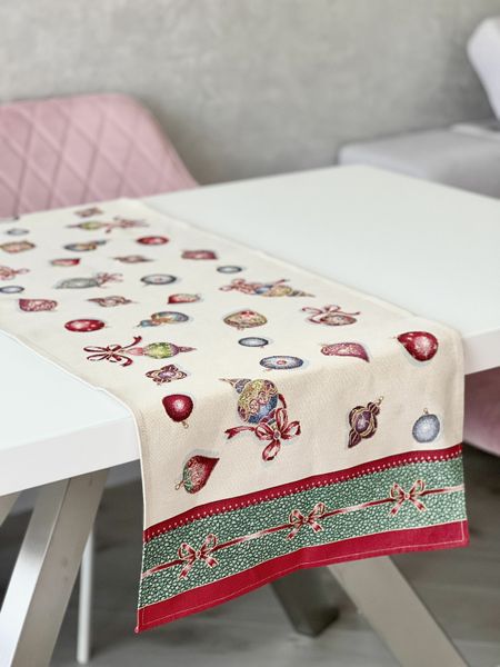 Tapestry table runner RUNNER336V "Christmas Toys", 37х100, Rectangular, New Year's, Silver lurex, 75% polyester, 22% cotton, 3% acrylic