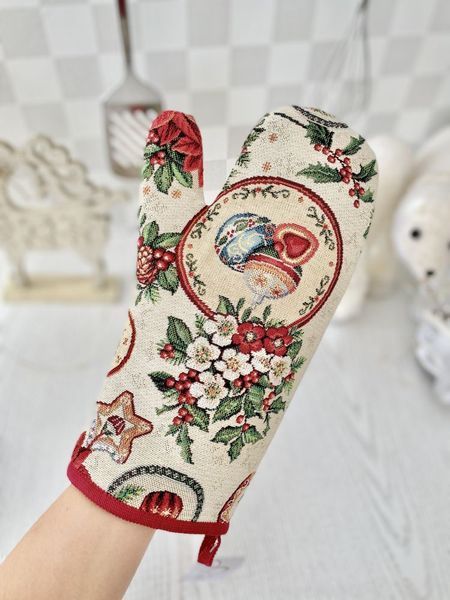Tapestry oven mitten NAT, 17х30, 30, 17, New Year's, Golden lurex, 75% polyester, 22% cotton, 3% acrylic, Tapestry