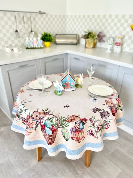 Tapestry tablecloth EASTER BEE, Ø140, Round, Easter, Without lurex, 75% polyester, 22% cotton, 3% acrylic