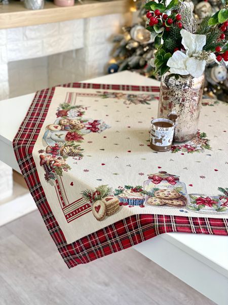 Tapestry tablecloth RUNNER1385, 97х100, 100, 97, Square, New Year's, Golden lurex, 70% polyester, 23% cotton, 3% acrylic, 4% metal fibre, Tapestry