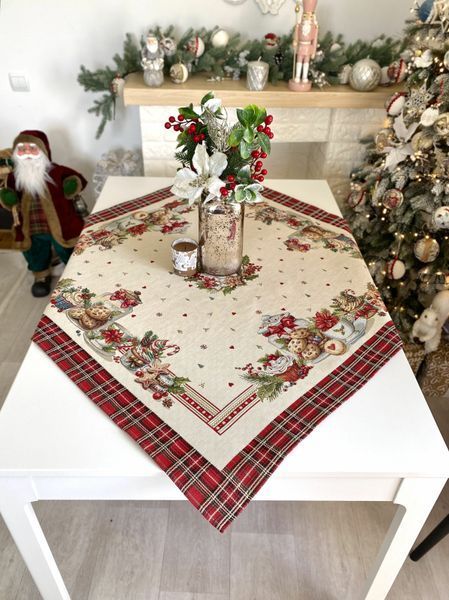 Tapestry tablecloth RUNNER1385, 97х100, 100, 97, Square, New Year's, Golden lurex, 70% polyester, 23% cotton, 3% acrylic, 4% metal fibre, Tapestry