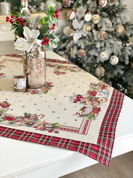 Tapestry tablecloth RUNNER1385, 97х100, 100, 97, Square, New Year's, Golden lurex, 70% polyester, 23% cotton, 3% acrylic, 4% metal fibre, Tapestry