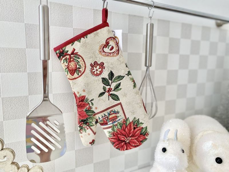 Tapestry oven mitten NAT, 17х30, 30, 17, New Year's, Golden lurex, 75% polyester, 22% cotton, 3% acrylic, Tapestry