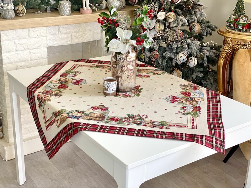 Tapestry tablecloth RUNNER1385, 97х100, 100, 97, Square, New Year's, Golden lurex, 70% polyester, 23% cotton, 3% acrylic, 4% metal fibre, Tapestry