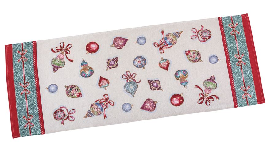 Tapestry table runner RUNNER336V "Christmas Toys", 37х100, Rectangular, New Year's, Silver lurex, 75% polyester, 22% cotton, 3% acrylic