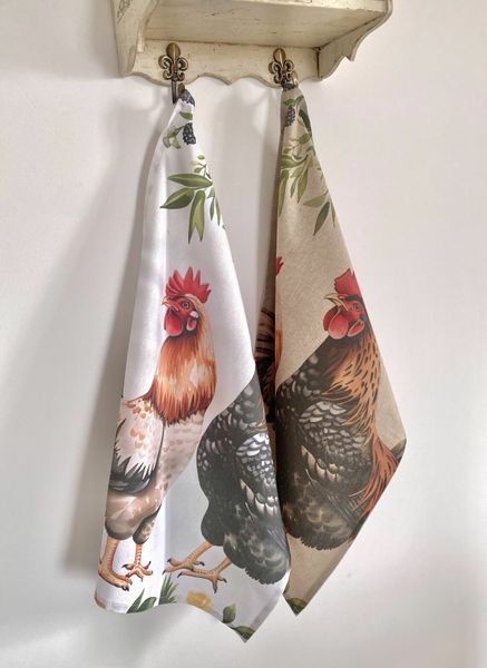 Zestaw 2 ręcznik&oacute;w kuchennych "Happy Chickens" SET TOWELS-02, 45x65, Prostokątny, Zwykły, Drukowanie, 100% bawełna, 2 szt.