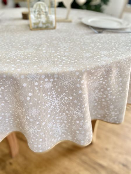 Double-sided tablecloth with Teflon coating FGT02-EDEN011, &Oslash;160, Round, New Year's, With Teflon coating and golden lurex, 94% polyester, 6% lurex, Double-sided