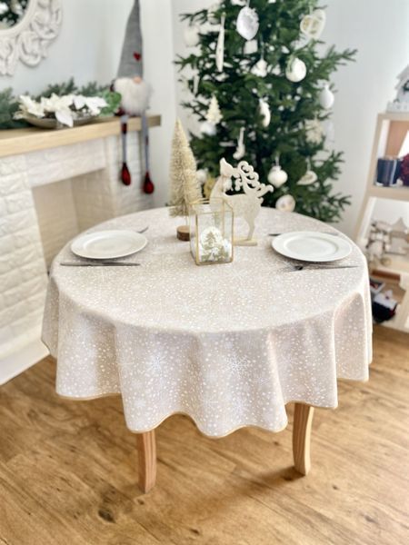 Double-sided tablecloth with Teflon coating FGT02-EDEN011, &Oslash;160, Round, New Year's, With Teflon coating and golden lurex, 94% polyester, 6% lurex, Double-sided