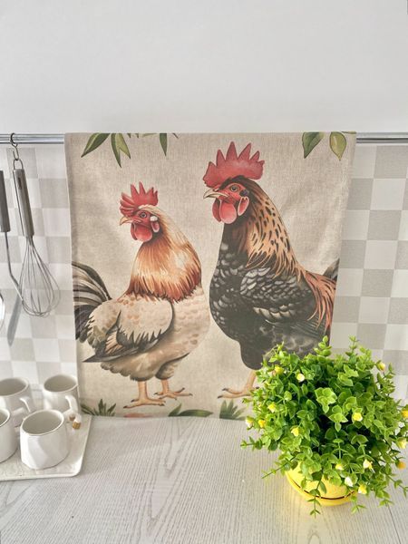 Zestaw 2 ręcznik&oacute;w kuchennych "Happy Chickens" SET TOWELS-02, 45x65, Prostokątny, Zwykły, Drukowanie, 100% bawełna, 2 szt.