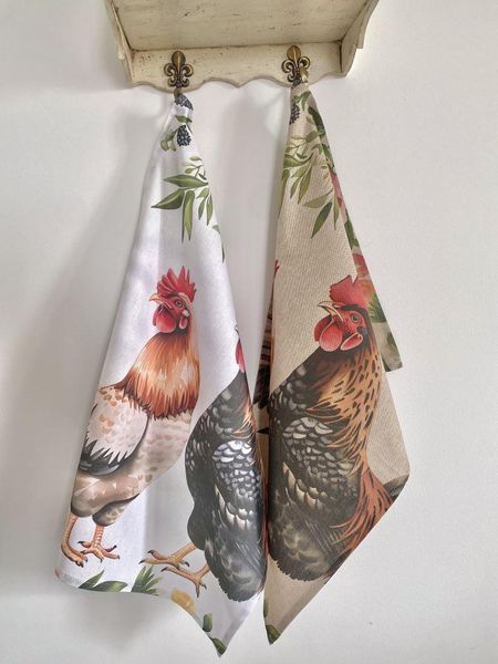 Zestaw 2 ręcznik&oacute;w kuchennych "Happy Chickens" SET TOWELS-02, 45x65, Prostokątny, Zwykły, Drukowanie, 100% bawełna, 2 szt.