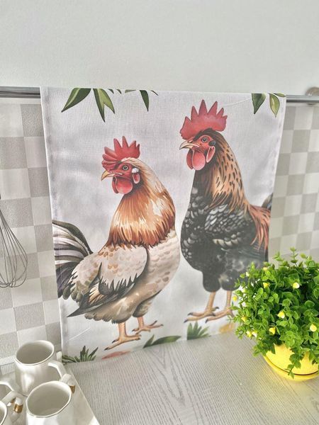 Zestaw 2 ręcznik&oacute;w kuchennych "Happy Chickens" SET TOWELS-02, 45x65, Prostokątny, Zwykły, Drukowanie, 100% bawełna, 2 szt.