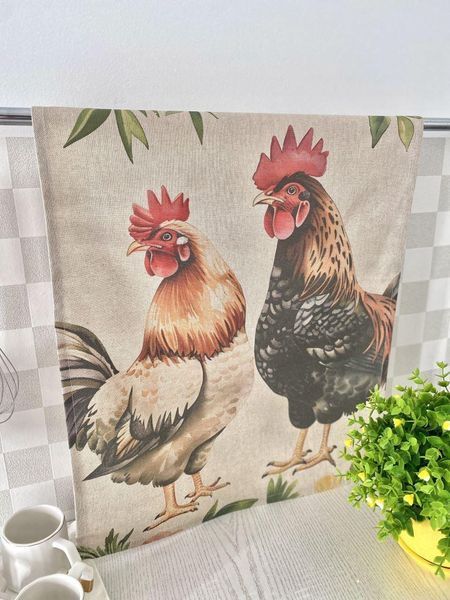 Zestaw 2 ręcznik&oacute;w kuchennych "Happy Chickens" SET TOWELS-02, 45x65, Prostokątny, Zwykły, Drukowanie, 100% bawełna, 2 szt.