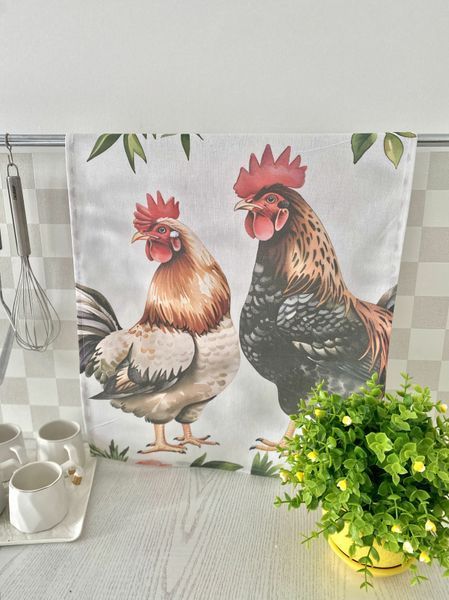 Zestaw 2 ręcznik&oacute;w kuchennych "Happy Chickens" SET TOWELS-02, 45x65, Prostokątny, Zwykły, Drukowanie, 100% bawełna, 2 szt.