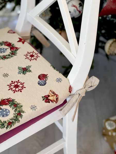 Gobelinowa poduszka na krzesło MERRY, 40х40, 40, 40, Kwadrat, Nowy Rok, Bez lureksu, 40% bawełna, 36% poliester, 24% akryl, guma piankowa, Gobelin