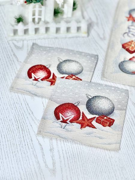 Tapestry placemat RUNNER904 Stars & Balls, 17х18, 18, 17, Square, New Year's, Without lurex, 75% polyester, 22% cotton, 3% acrylic, Tapestry